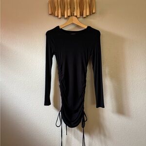 Black Long Sleeve Ruched Dress